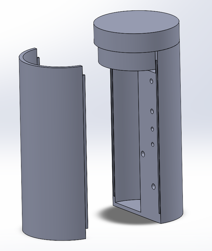 Avionics pod CAD — two-piece housing