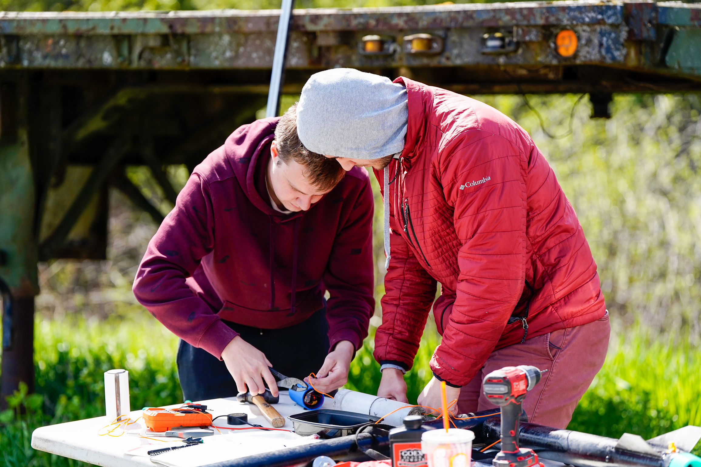 Closing out avionics and recovery wiring on the prep table at the launch site