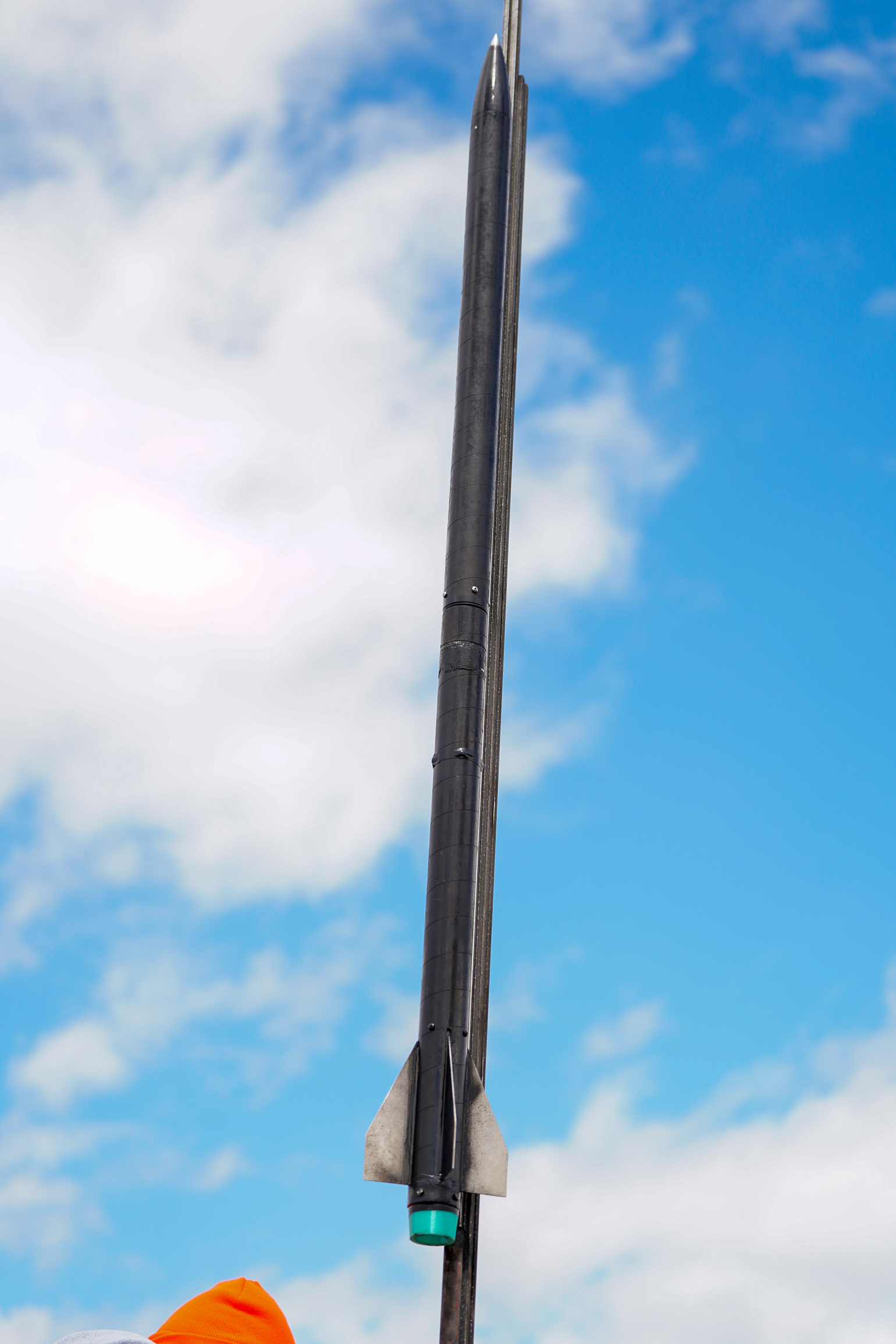 Full-scale rocket on the launch rail
