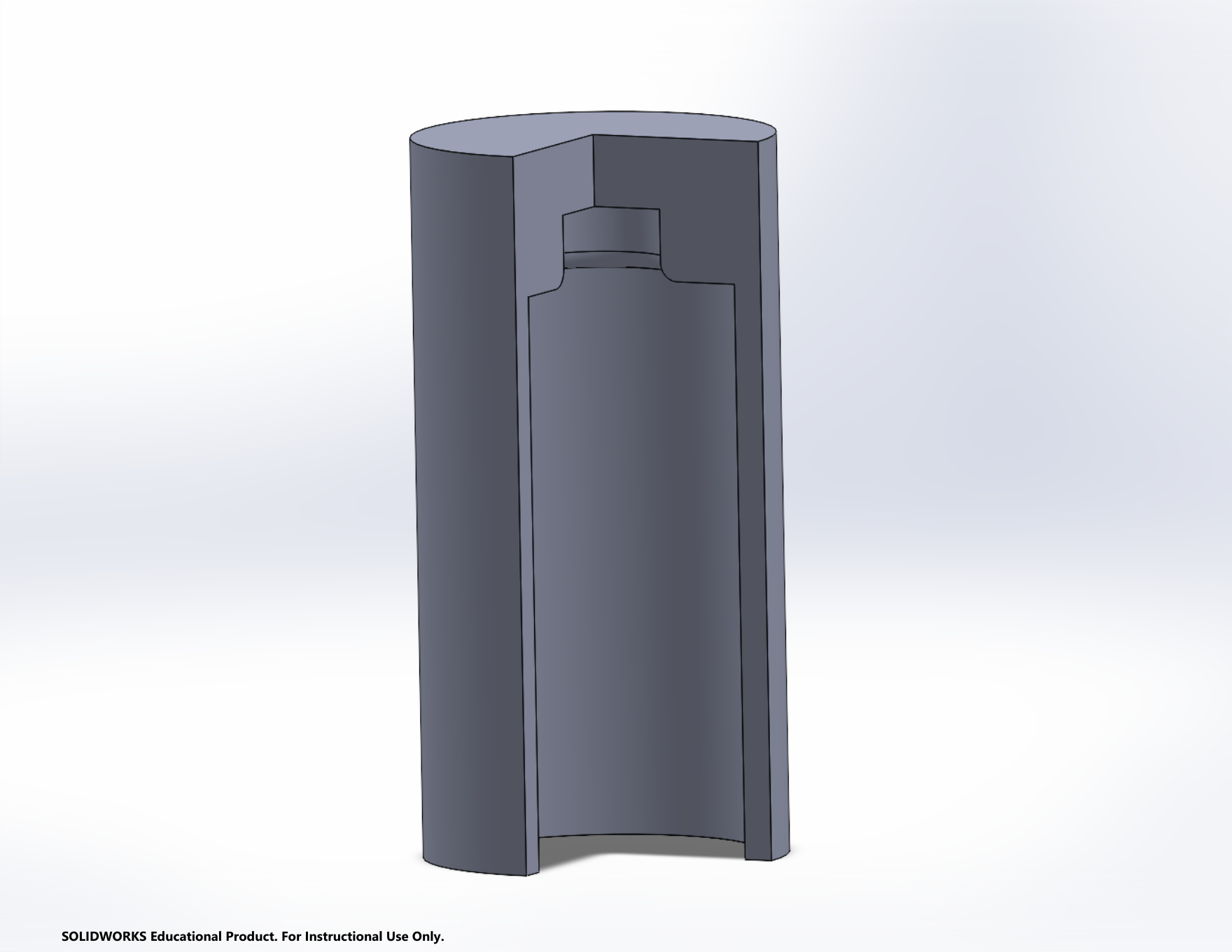 Sectioned SolidWorks view of the motor-retention housing showing internal retention geometry